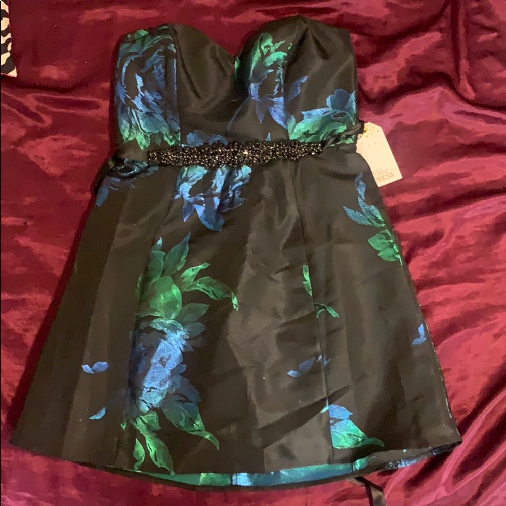 Strapless Black and Turquoise Mini Dress